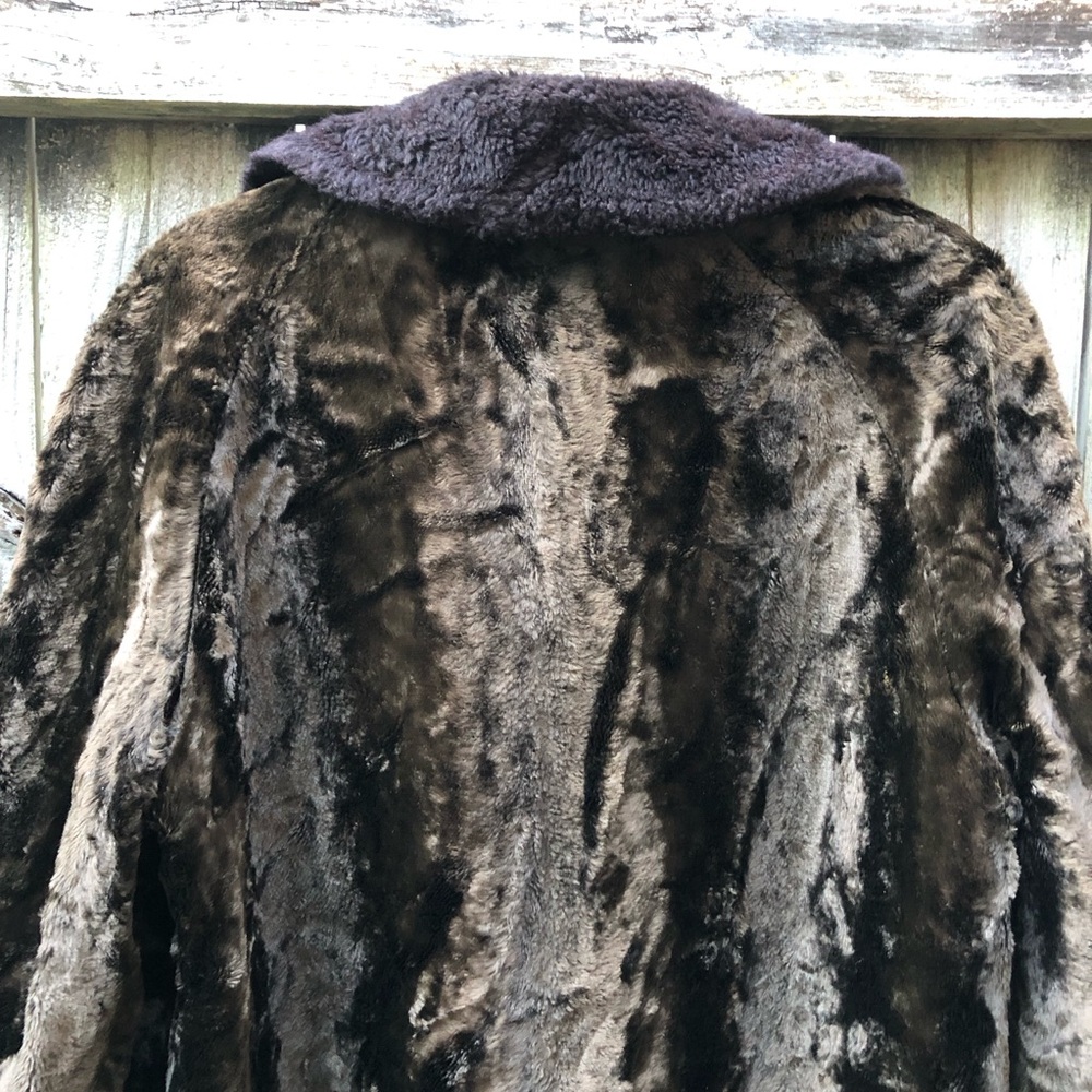 Vintage Fur Coat Double Breasted Mid Length Size XL Brown Black - Picture 11 of 16